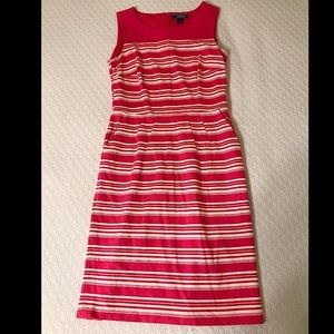Lands End, White Stripped Pink Dress, Size 6